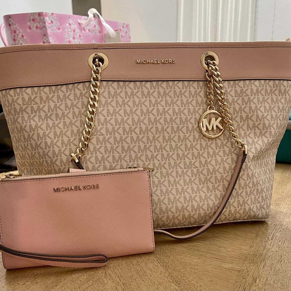 Michael Kors Blush and Beige Tote with Gold Accents